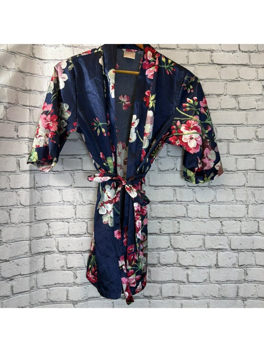 Bella Bride Satin Bridesmaid Robe Navy Blue Floral Wedding Getting Ready Kimono